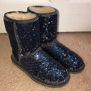 Blue and Silver Reversible Sparkly Uggs